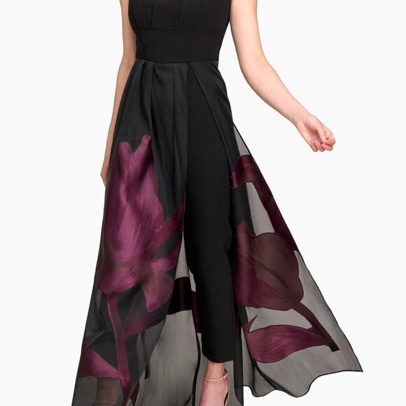 Kay Unger Mave Walk Though Jumpsuit Gown Fig Black 10 NWT $428 - Picture 1 of 13
